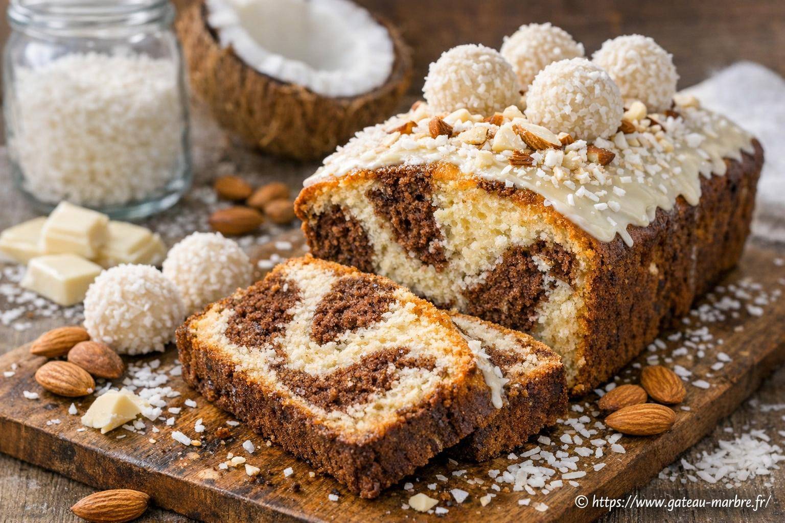 Gâteau marbré Raffaello : la douceur coco-amande et chocolat blanc
