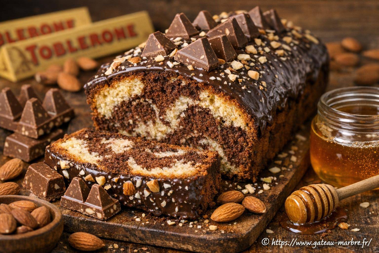 Gâteau marbré Toblerone : une recette gourmande au chocolat, miel et amandes