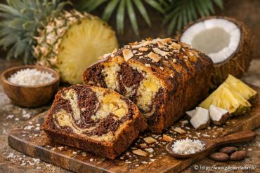 Gâteau marbré ananas-coco et cacao : le tropique revisité en douceur