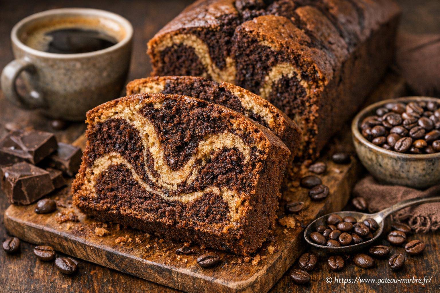 Gâteau marbré café-chocolat : recette corsée et fondante